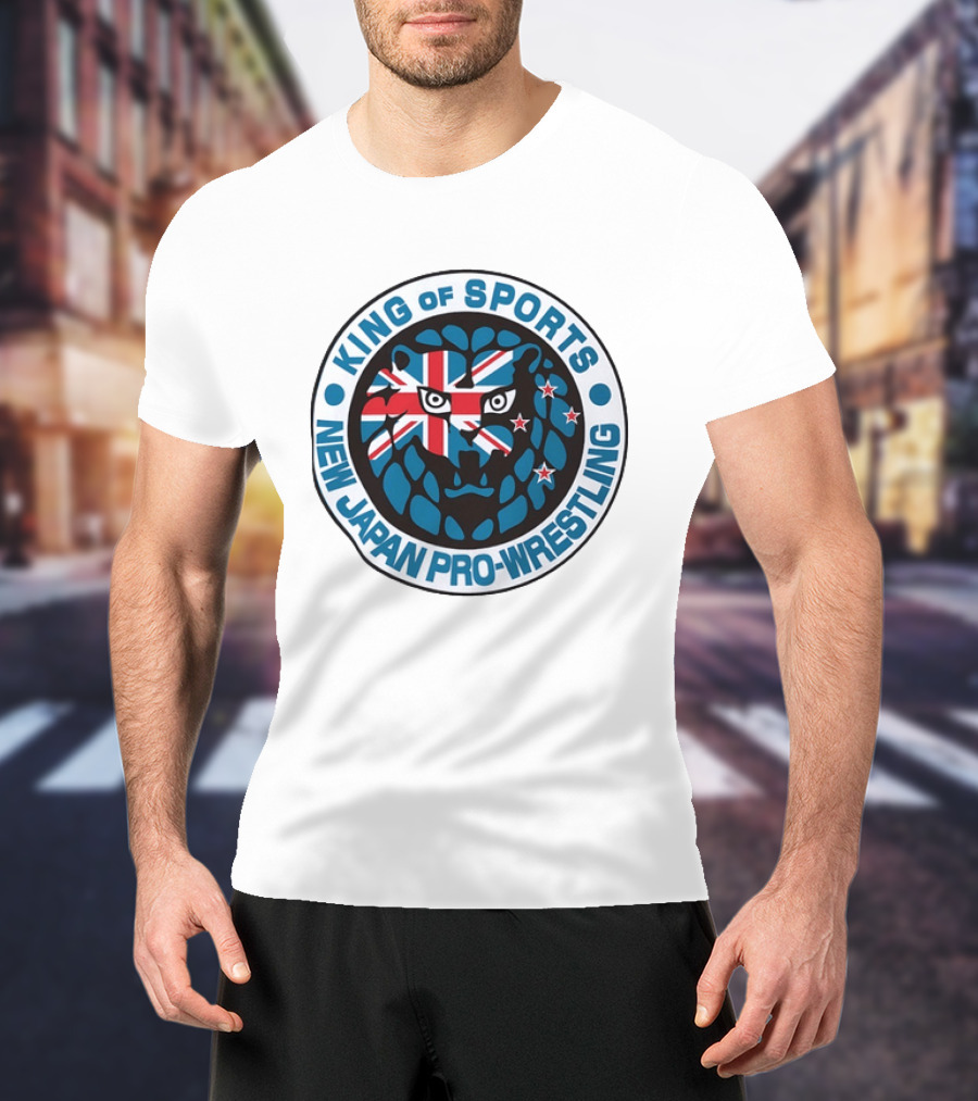 New Japan Pro Wrestling King Of Sports Lion Mark Icon With Union Jack And Stars T-Shirt