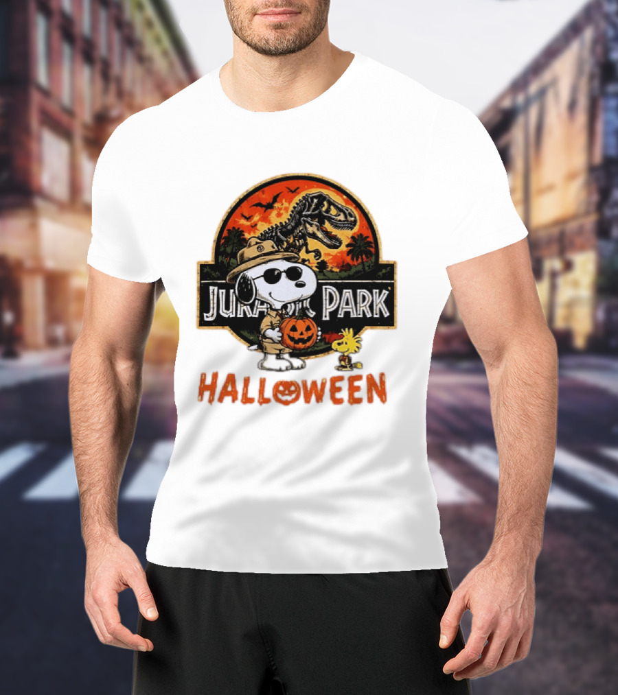 Snoopy Woodstock Jurassic Park Halloween Pumpkin T-Shirt
