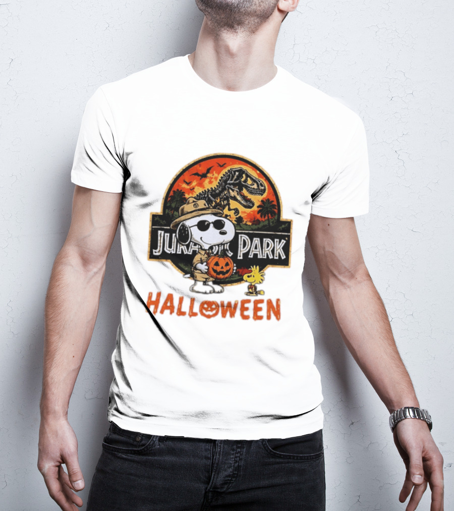 Snoopy Woodstock Jurassic Park Halloween Pumpkin T-Shirt