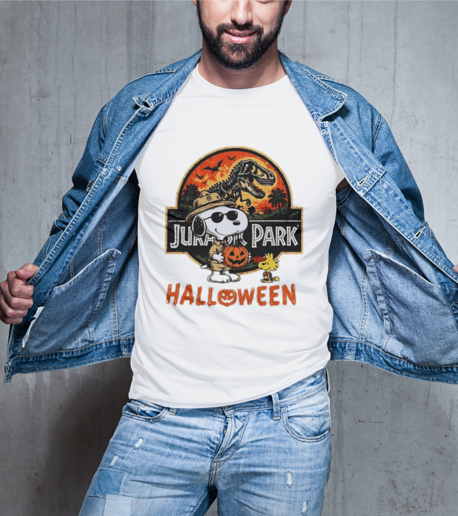 Snoopy Woodstock Jurassic Park Halloween Pumpkin T-Shirt