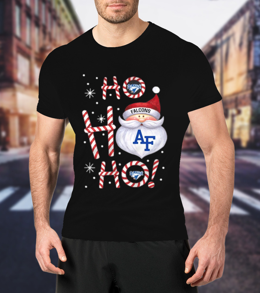 Air Force Falcons Christmas Santa Ho Ho Ho Peppermint Letters T-Shirt