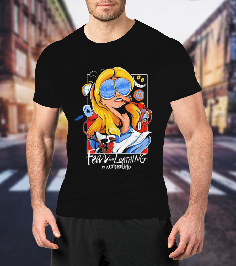 Alice Fear And Loathing In Wonderland Smoking Sunglasses Psychedelic T-Shirt