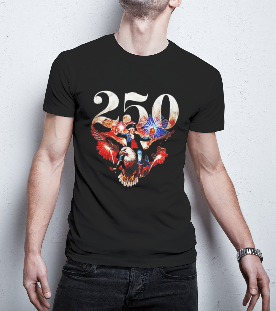 America 250 Ben Franklin Bald Eagle Fireworks T-Shirt