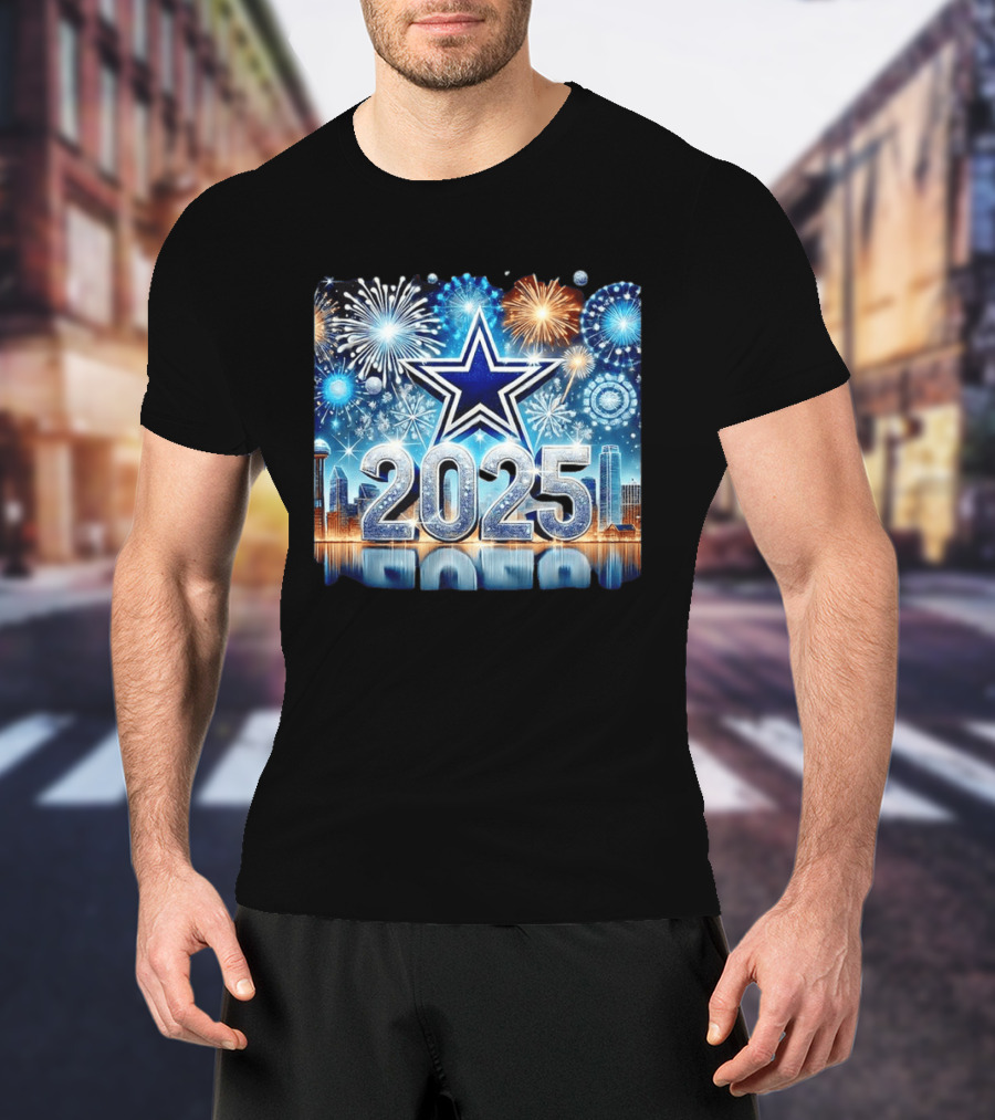 Dallas Cowboys 2025 New Year Firework Celebration Skyline T-Shirt