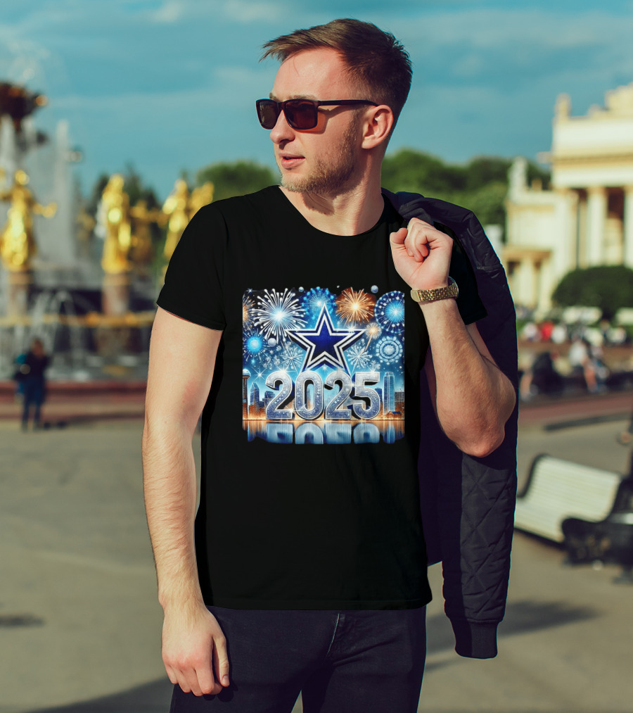 Dallas Cowboys 2025 New Year Firework Celebration Skyline T-Shirt
