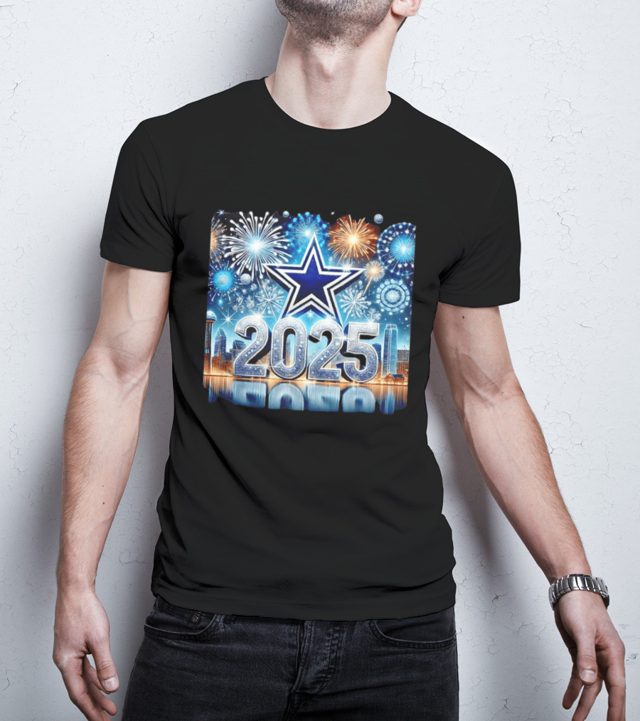 Dallas Cowboys 2025 New Year Firework Celebration Skyline T-Shirt
