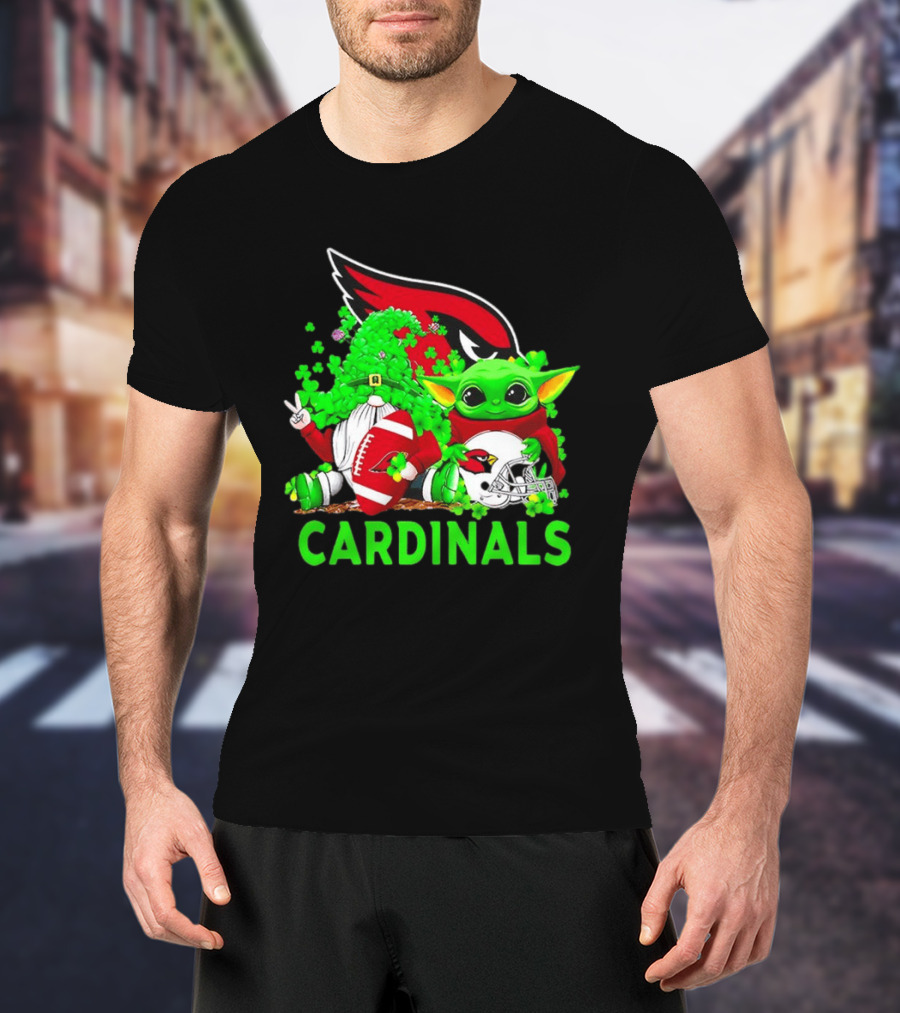 Arizona Cardinals Baby Yoda Gnome St Patrick's Day T-Shirt