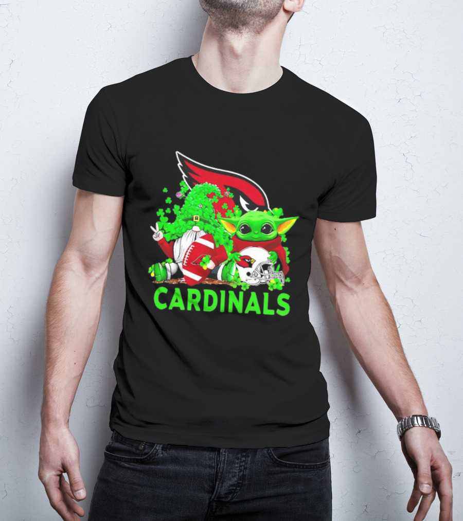 Arizona Cardinals Baby Yoda Gnome St Patrick's Day T-Shirt