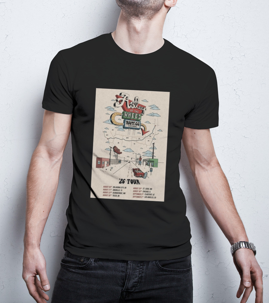 Asleep At The Wheel Route 66 Centennial 2026 Tour Oklahoma City Amarillo Albuquerque Tulsa St. Louis Chicago Flagstaff Los Angeles T-Shirt