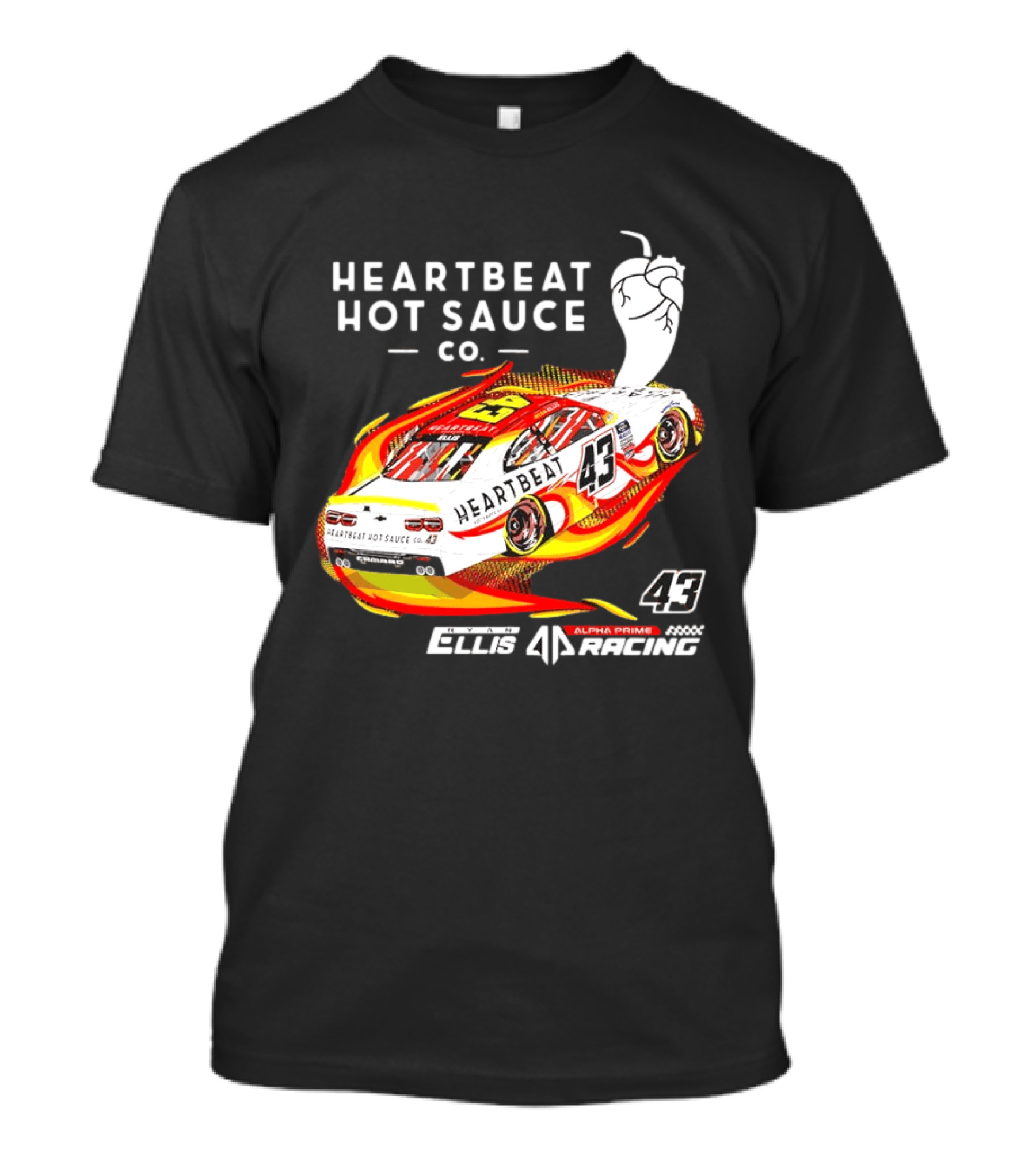 Heartbeat Hot Sauce Co Ryan Ellis 43 Alpha Prime Racing T-Shirt