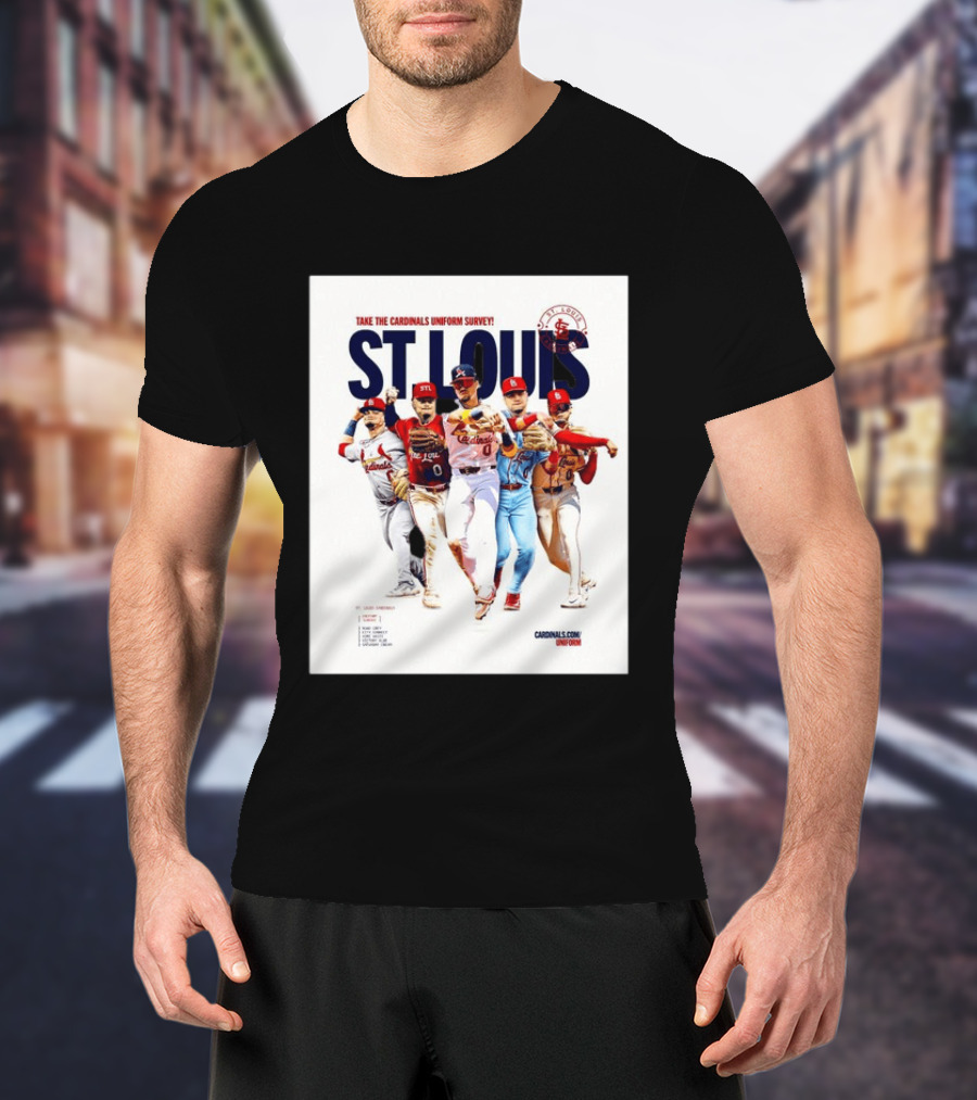 Take The Cardinals Uniform Survey St Louis Historic Baseball Players T-Shirt