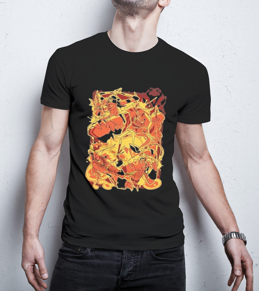 Helluva Boss Satan Characters In Fiery Yellow And Red T-Shirt