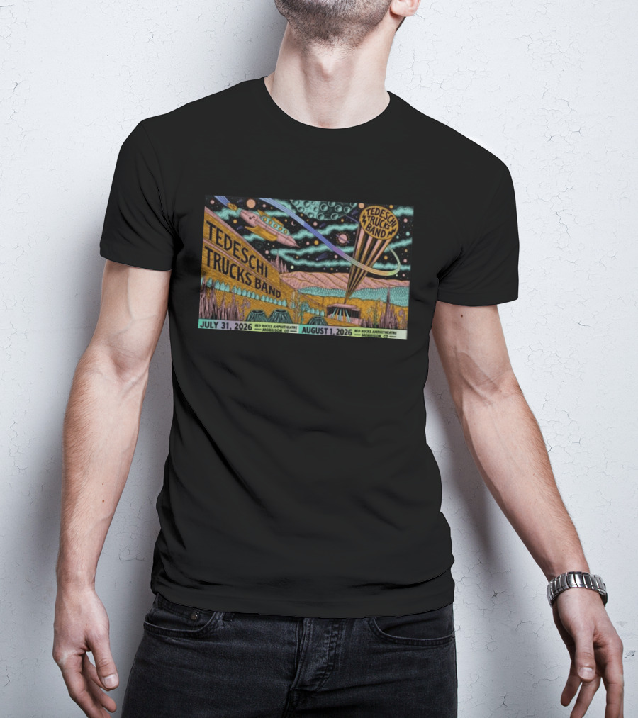 Tedeschi Trucks Band Concert July 31 August 1 2026 Red Rocks Amphitheatre Morrison CO Retro Sci Fi Space T-Shirt