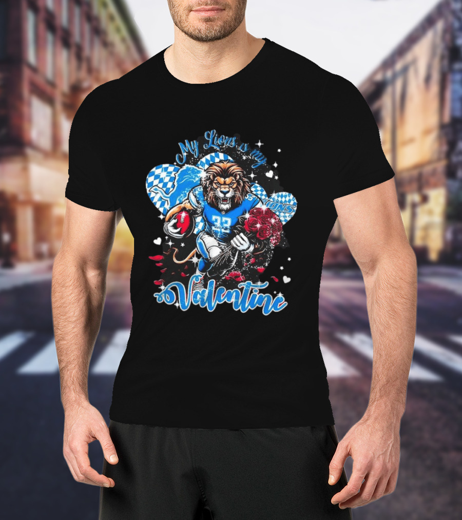 Valentine My Detroit Lions Football Love Roses Player T-Shirt