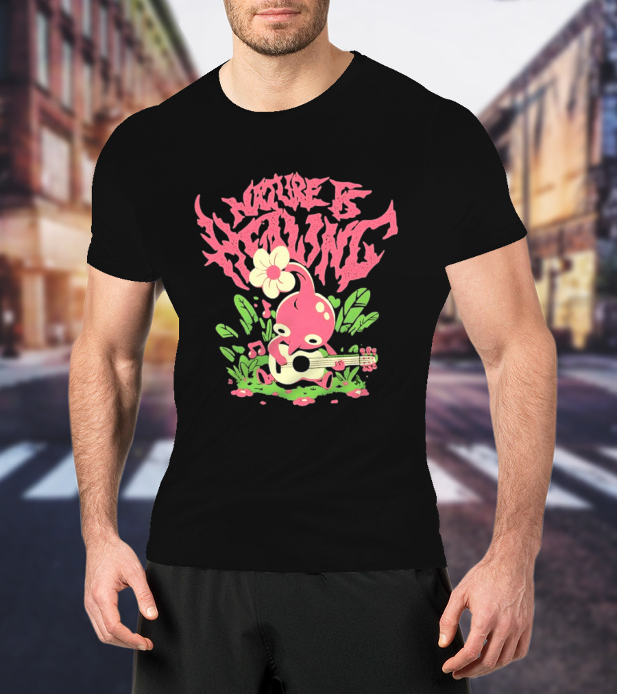Nature Is Healing Pikmin Playing Guitar T-Shirt