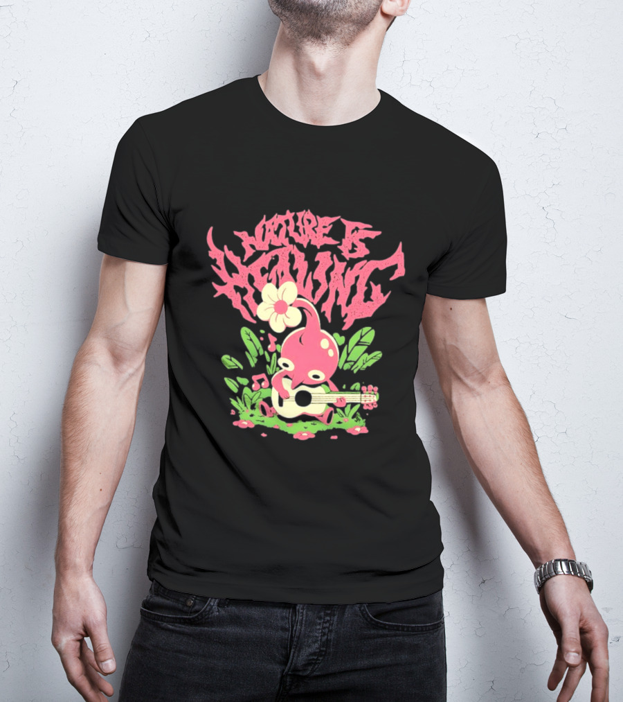 Nature Is Healing Pikmin Playing Guitar T-Shirt