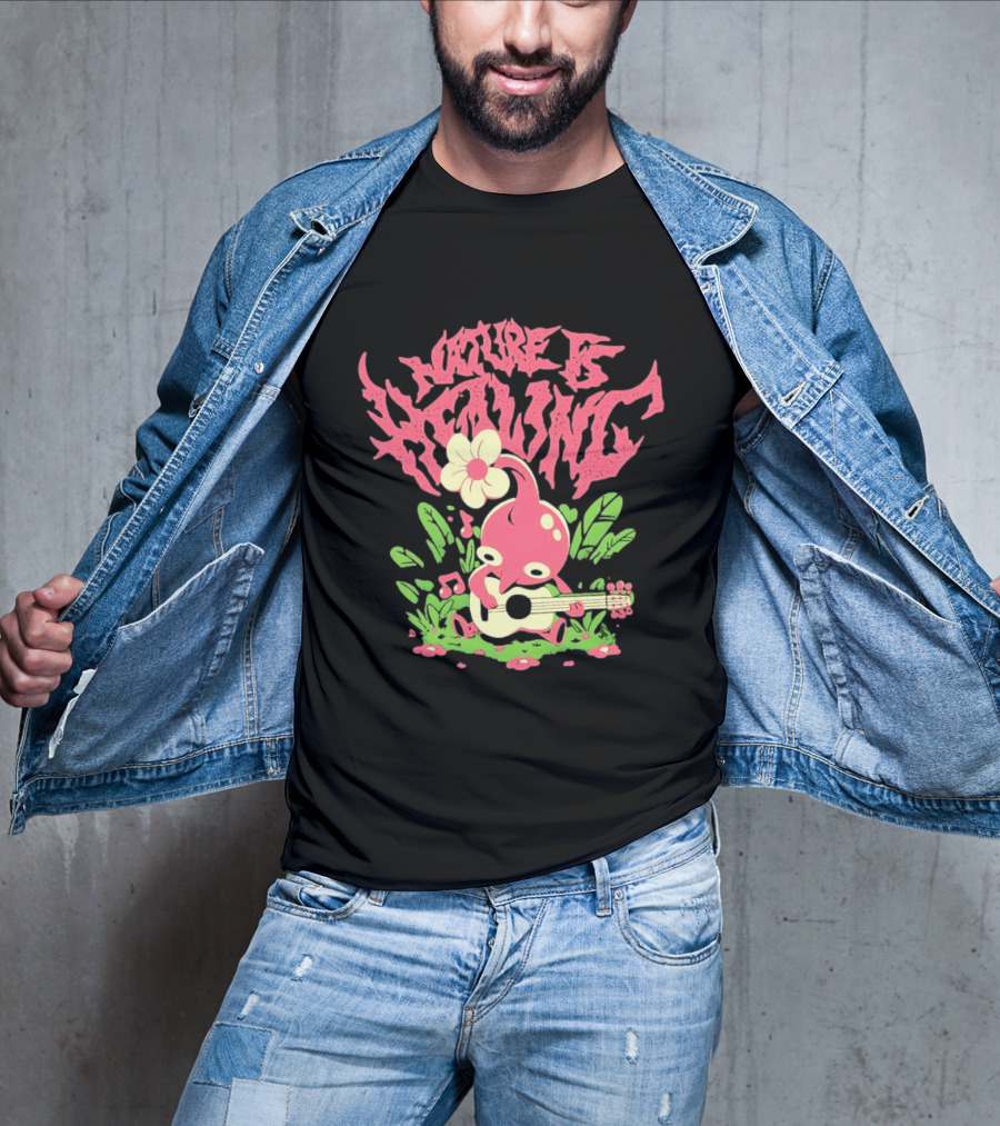 Nature Is Healing Pikmin Playing Guitar T-Shirt