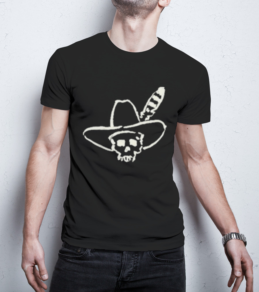 Ryan Bingham Western Skull Hat Feather Drawing T-Shirt