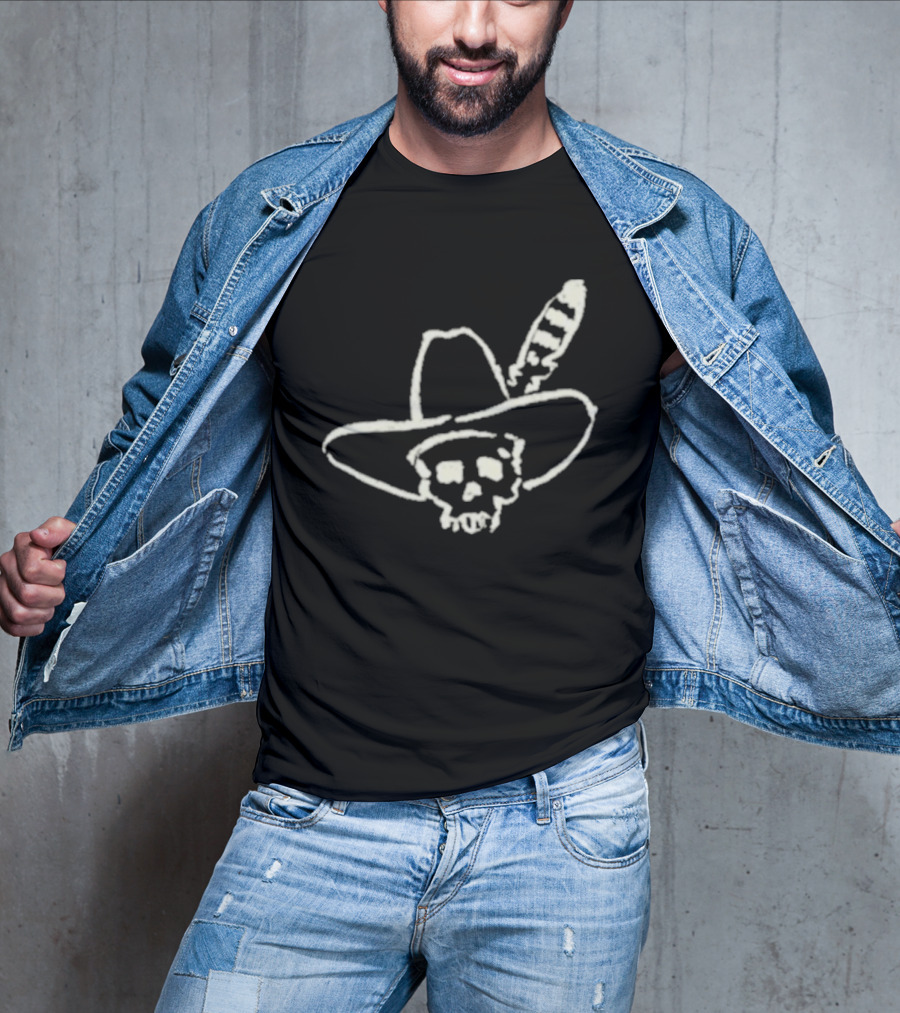 Ryan Bingham Western Skull Hat Feather Drawing T-Shirt