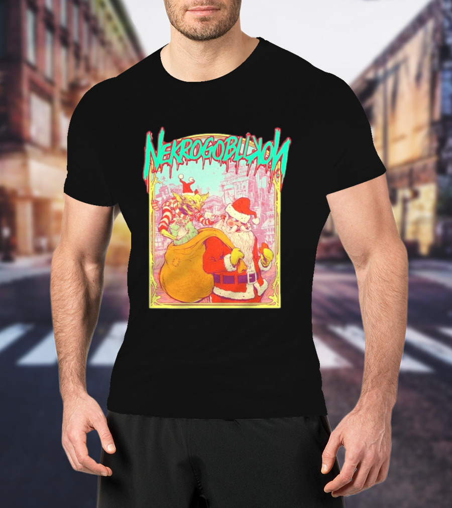 Santa Claus Nekrogoblikon Christmas Goblin Scene T-Shirt