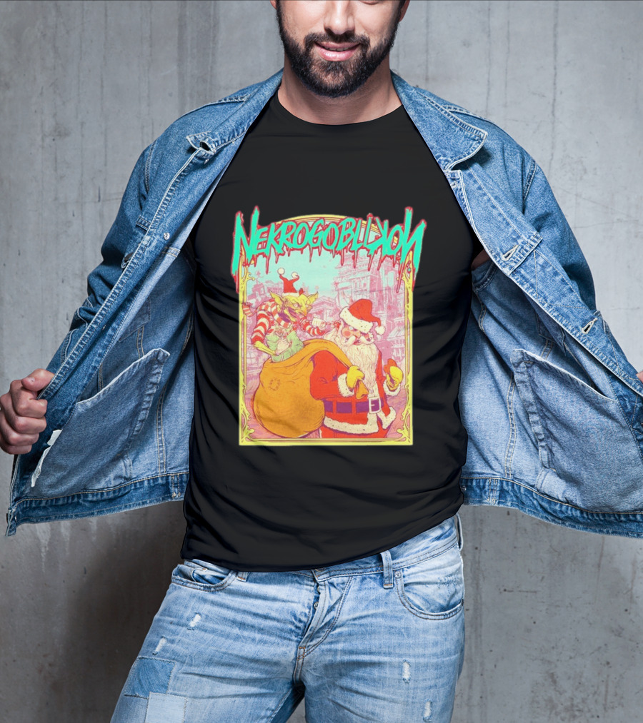 Santa Claus Nekrogoblikon Christmas Goblin Scene T-Shirt