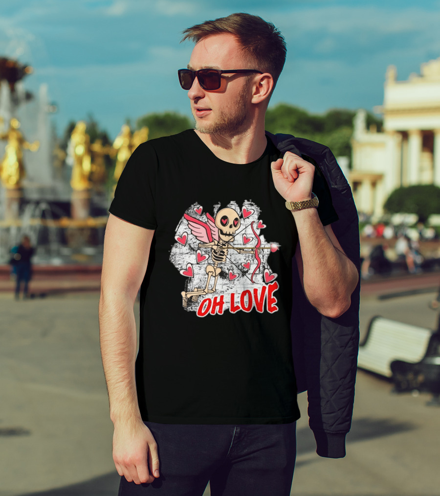 Skeleton Cupid Oh Love Hearts Valentine T-Shirt