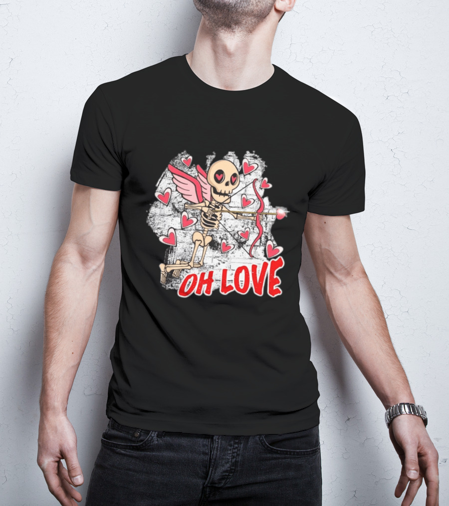 Skeleton Cupid Oh Love Hearts Valentine T-Shirt