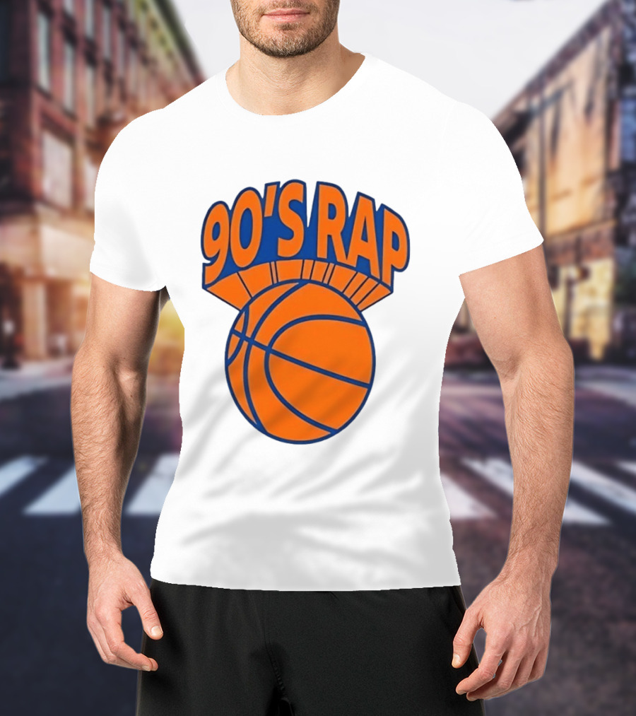 90's Rap Basketball Bold Orange Blue T-Shirt