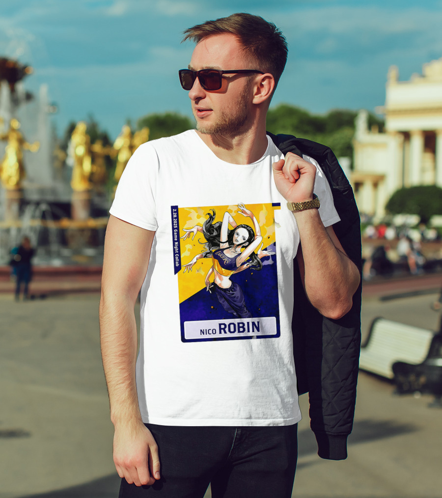 2025 Game Night Collab One Piece X Los Angeles Lakers Nico Robin T-Shirt