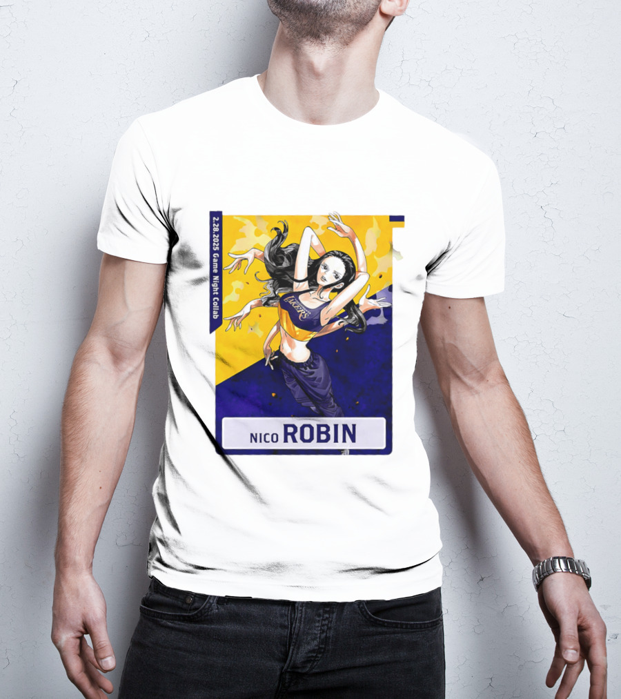 2025 Game Night Collab One Piece X Los Angeles Lakers Nico Robin T-Shirt