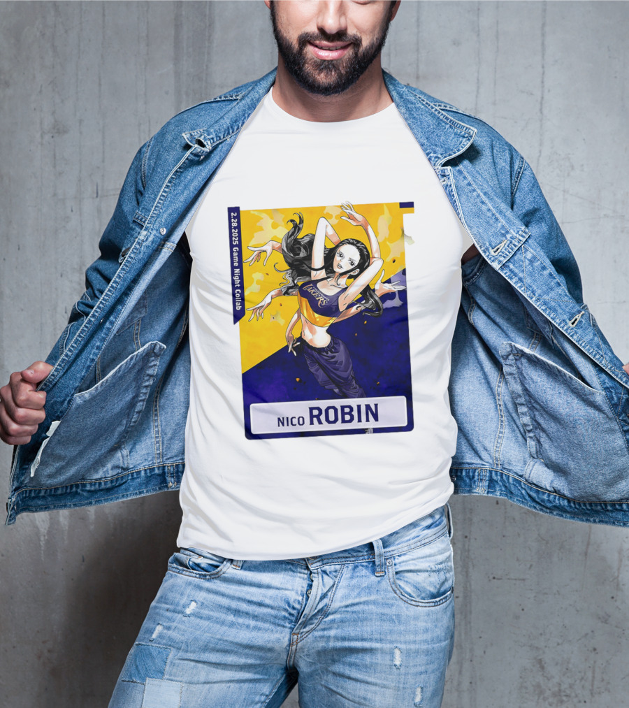 2025 Game Night Collab One Piece X Los Angeles Lakers Nico Robin T-Shirt
