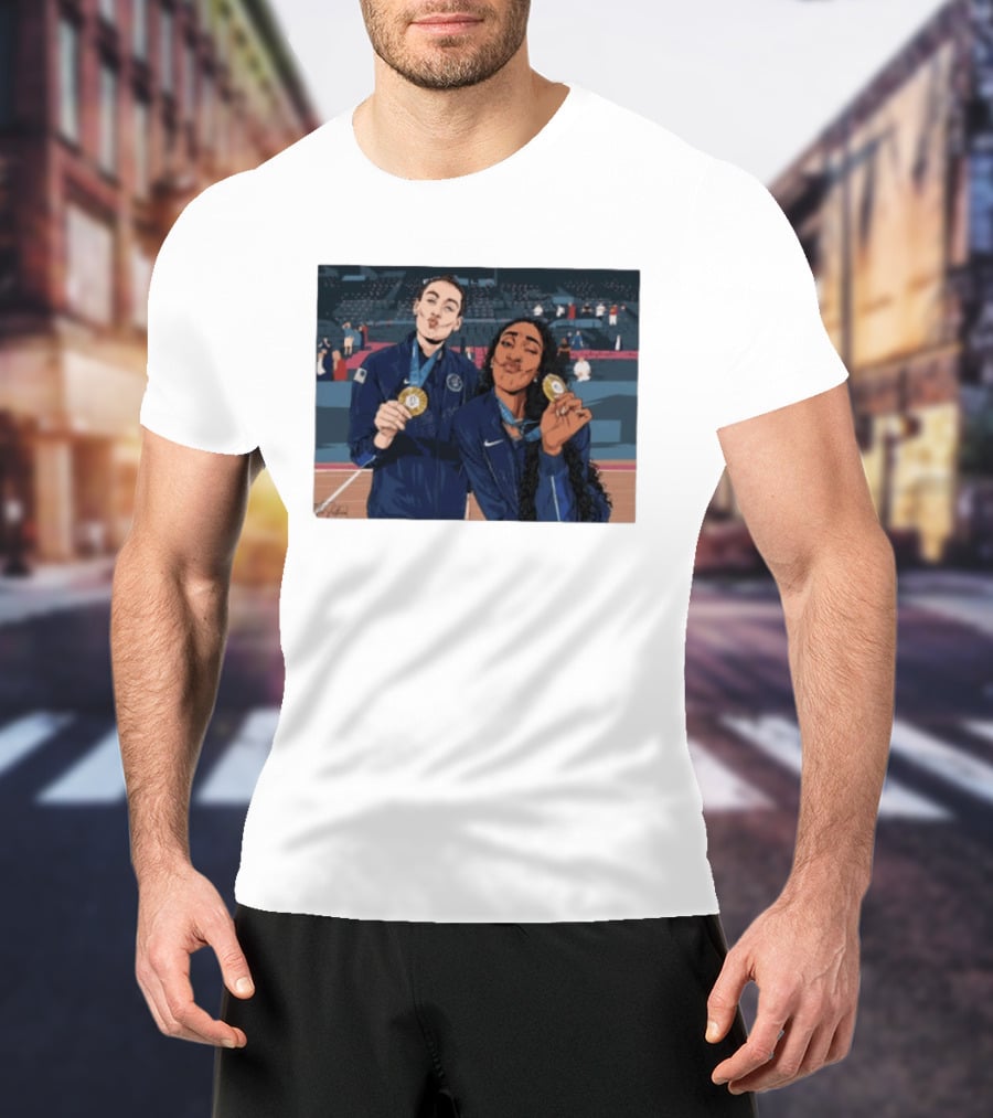 A'Ja Wilson Breanna Stewart Gold Medal Celebration WNBA T-Shirt