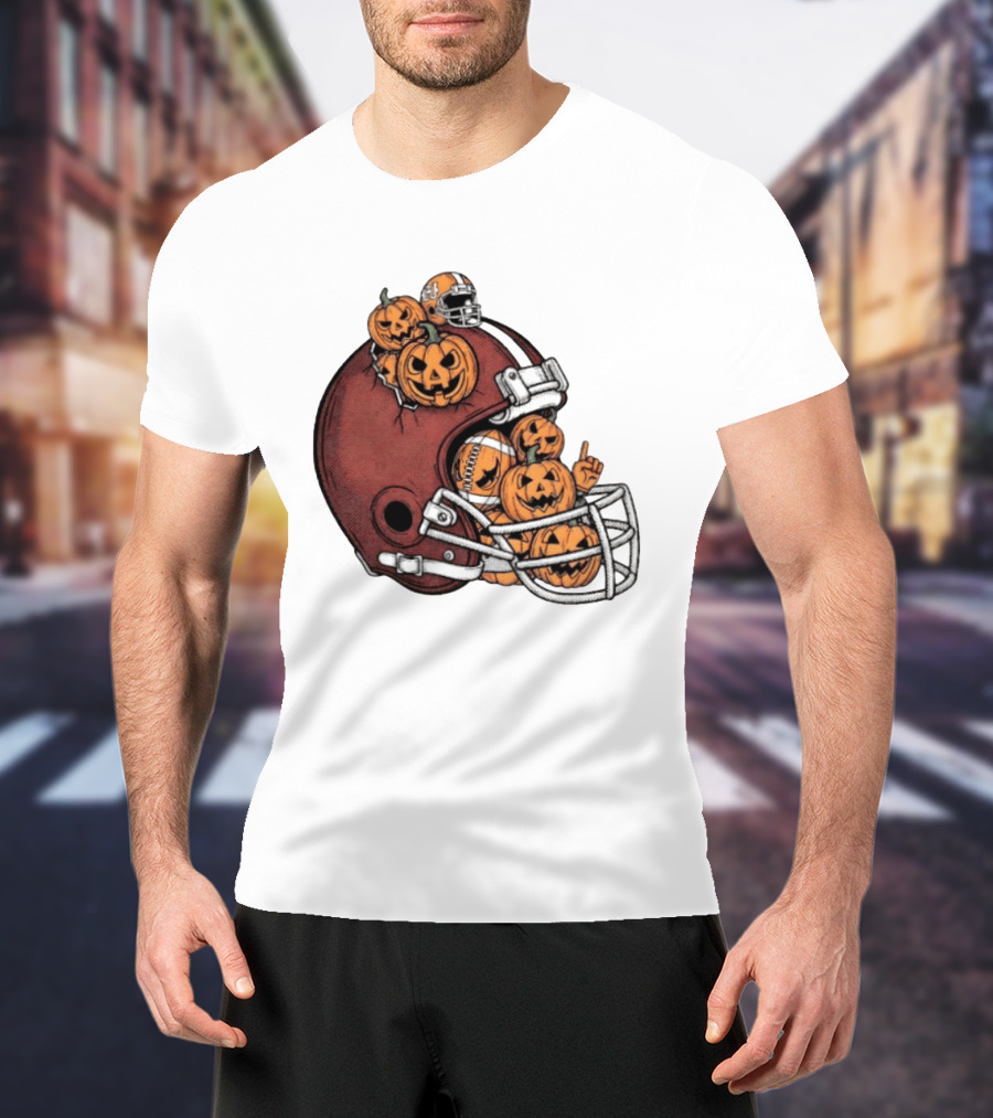 Cleveland Browns Halloween Pumpkin Football Helmet T-Shirt