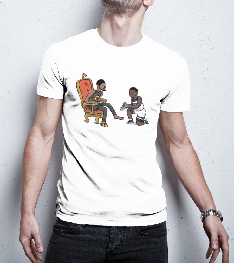Anthony Edwards Kevin Durant Cartoon Shoe Fitting Basketball Scene T-Shirt
