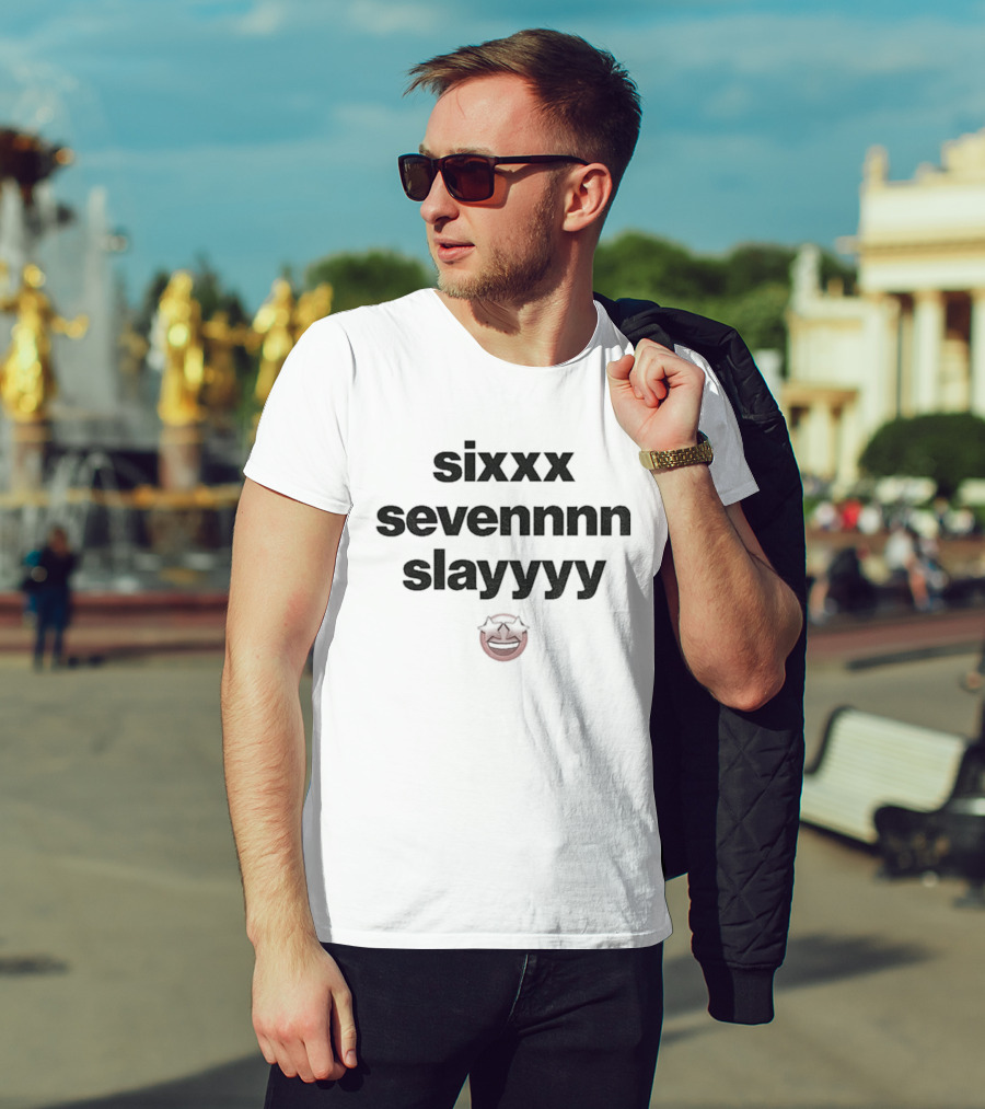 Sixxx Sevennnn Slayyyy Red Smiley Face T-Shirt