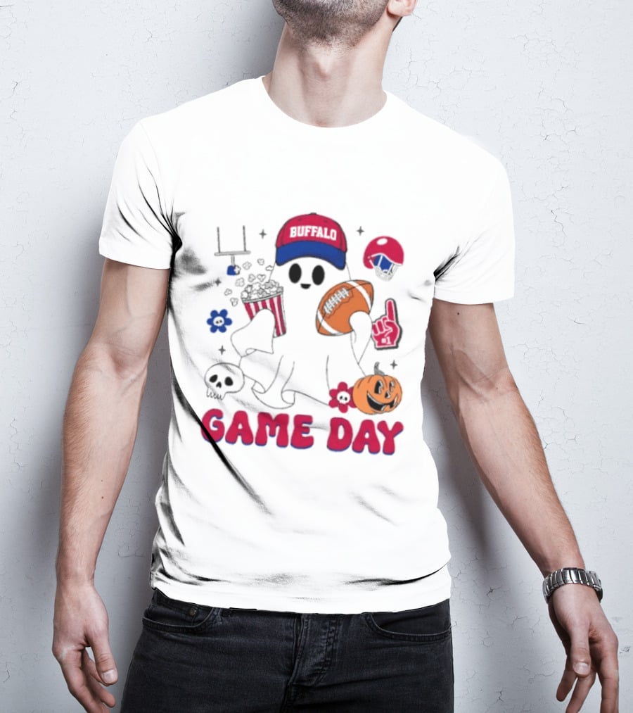 Buffalo Game Day Ghost Halloween Football Fun T-Shirt