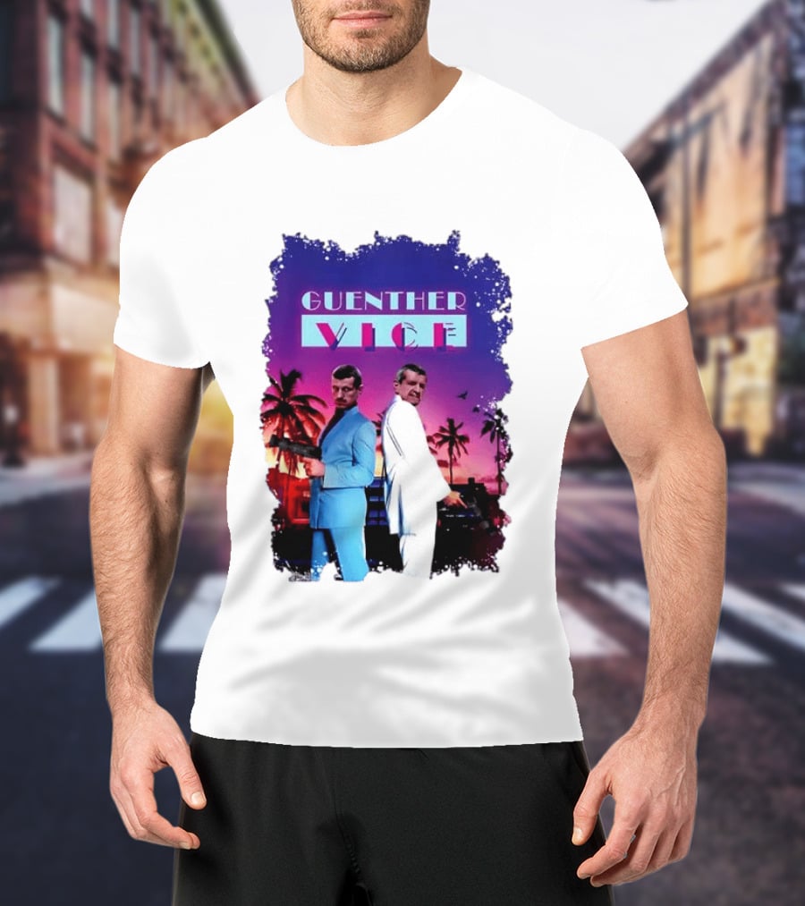 Guenther Vice 80s Retro Miami Style Palm Trees Sunset T-Shirt