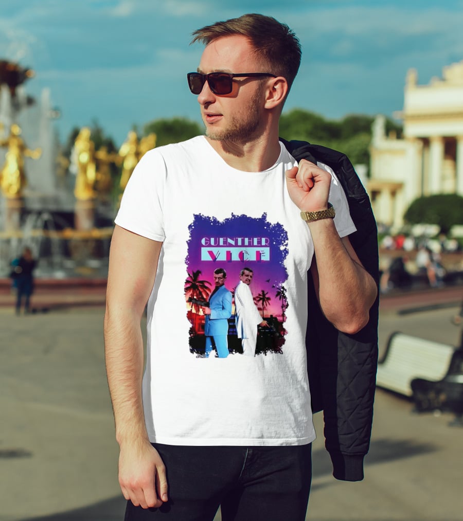 Guenther Vice 80s Retro Miami Style Palm Trees Sunset T-Shirt