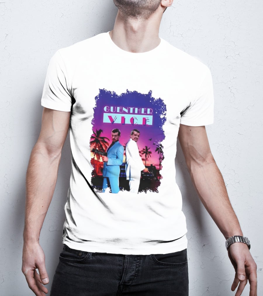 Guenther Vice 80s Retro Miami Style Palm Trees Sunset T-Shirt