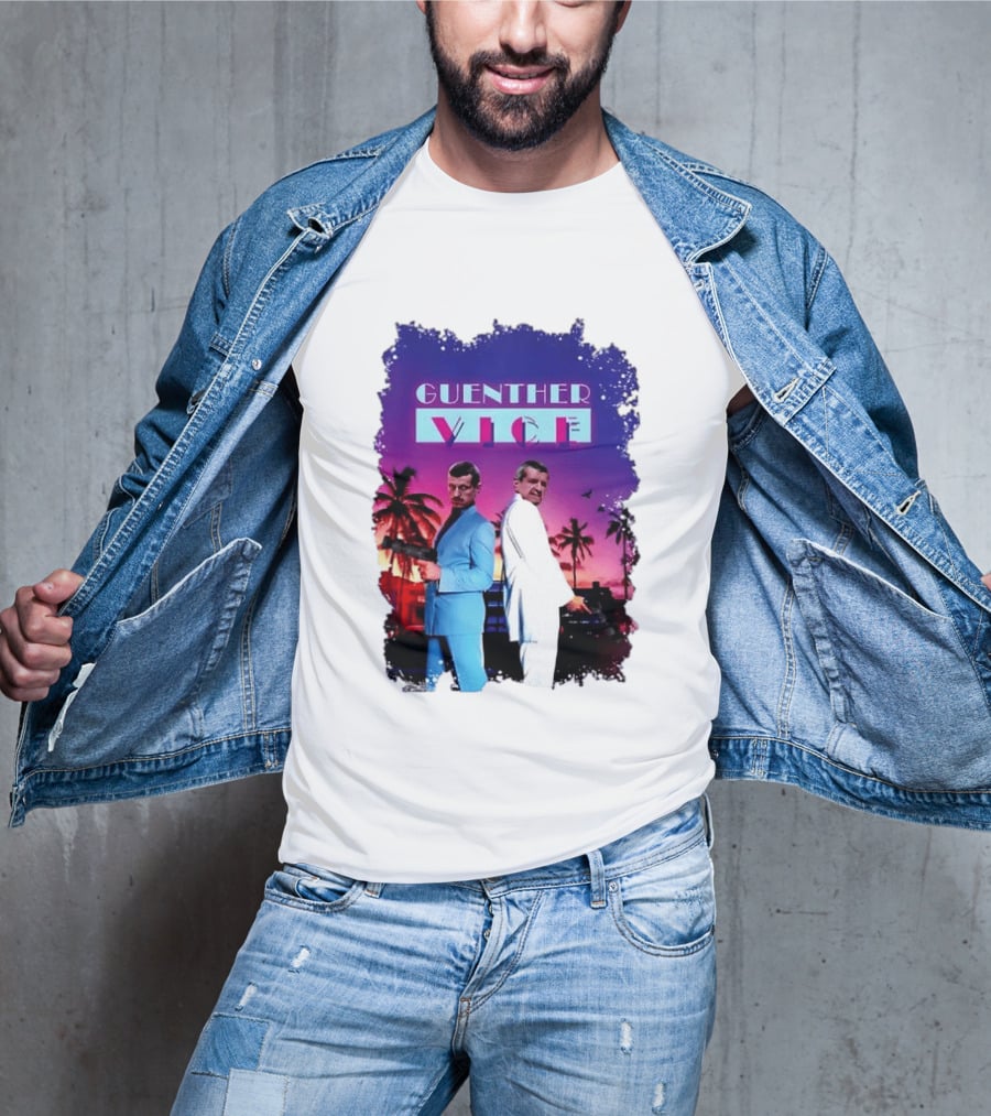 Guenther Vice 80s Retro Miami Style Palm Trees Sunset T-Shirt