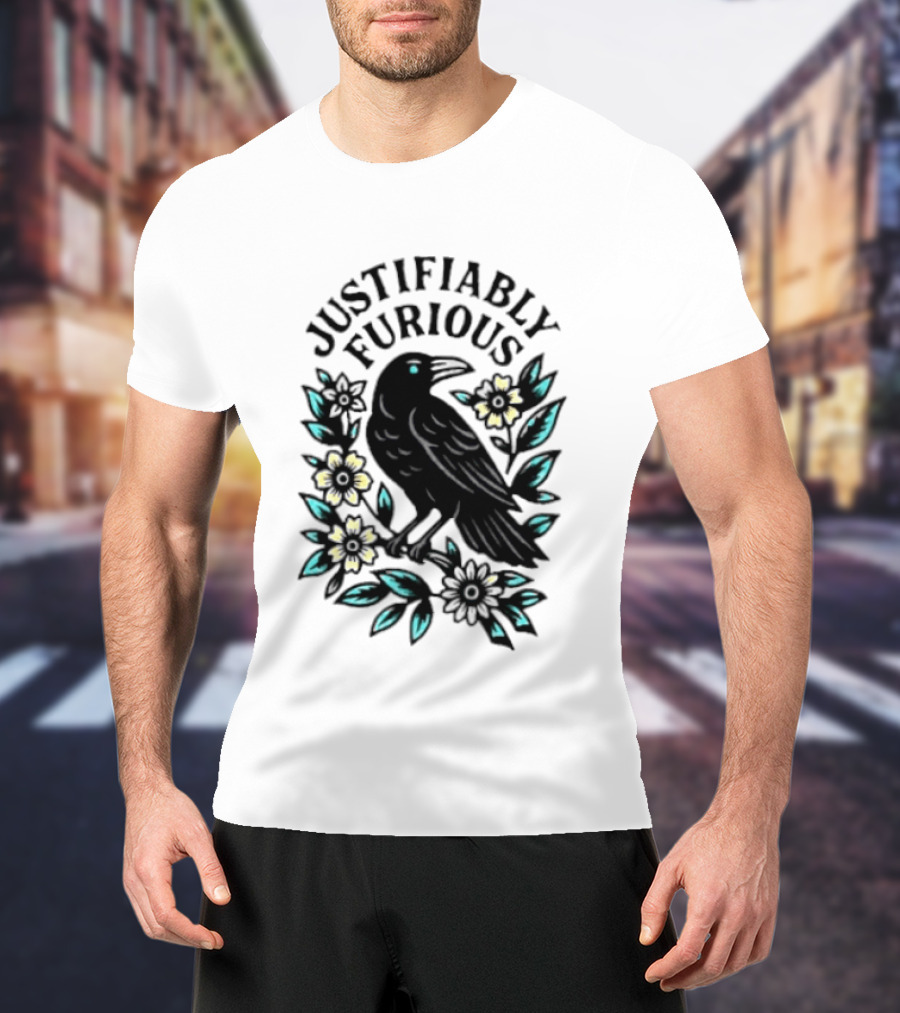 Justifiably Furious Bird With Floral Accents T-Shirt