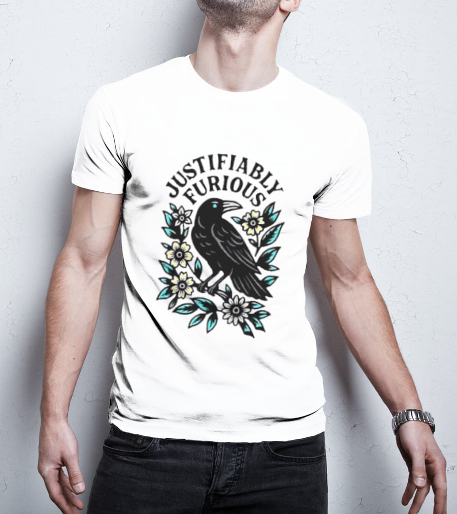 Justifiably Furious Bird With Floral Accents T-Shirt