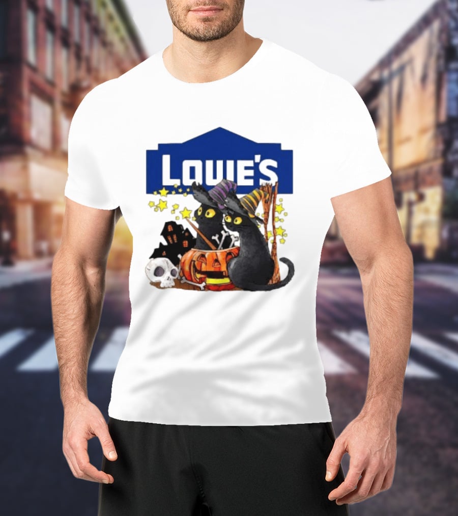 Louie's Witch Cats Halloween Pumpkins Skulls Stars T-Shirt