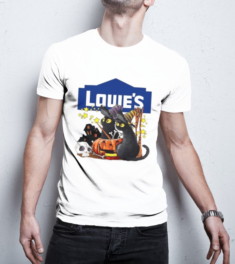 Louie's Witch Cats Halloween Pumpkins Skulls Stars T-Shirt