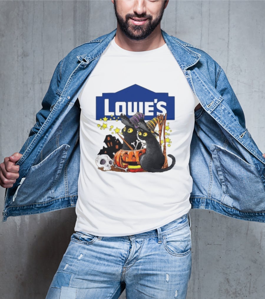 Louie's Witch Cats Halloween Pumpkins Skulls Stars T-Shirt