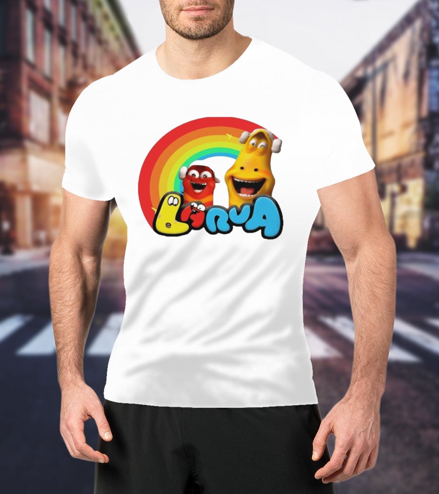 Larva Cartoon Characters With Rainbow T-Shirt