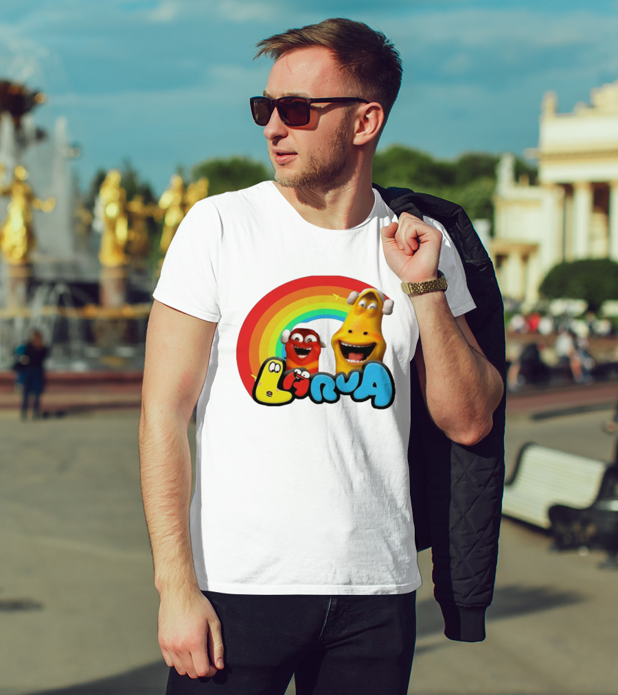 Larva Cartoon Characters With Rainbow T-Shirt