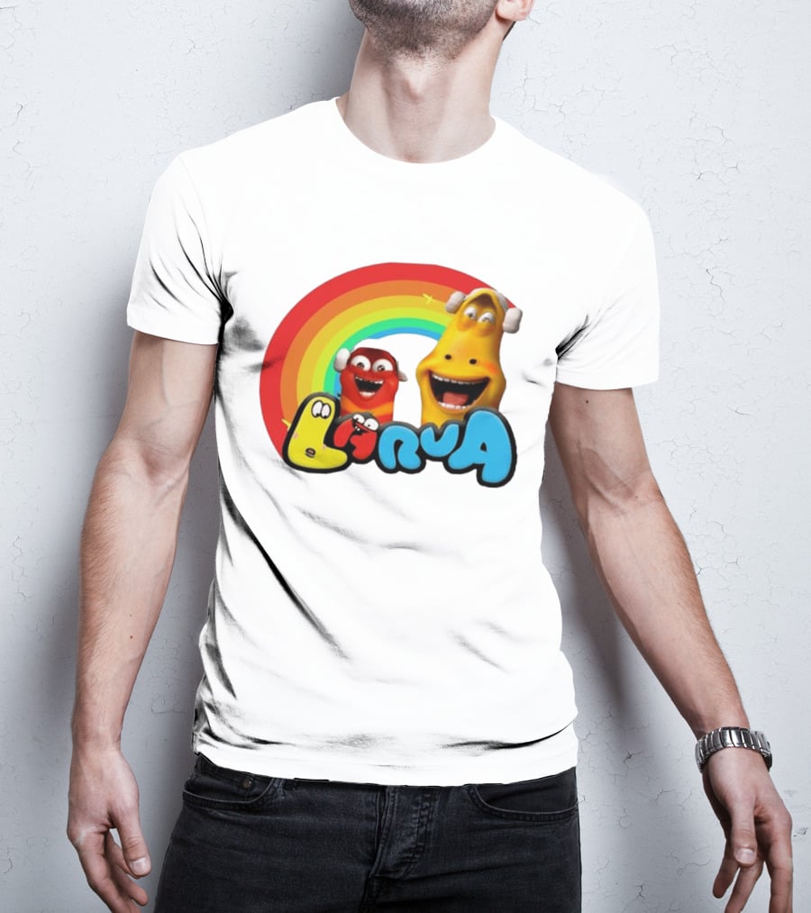 Larva Cartoon Characters With Rainbow T-Shirt