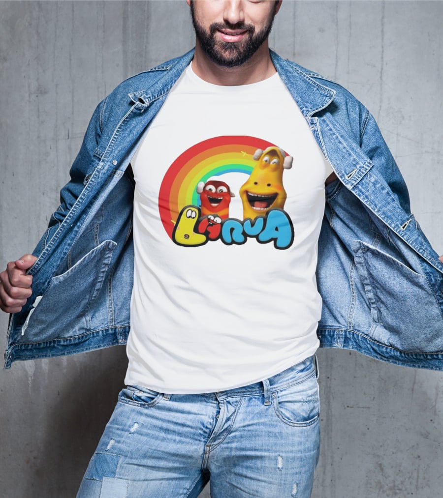 Larva Cartoon Characters With Rainbow T-Shirt