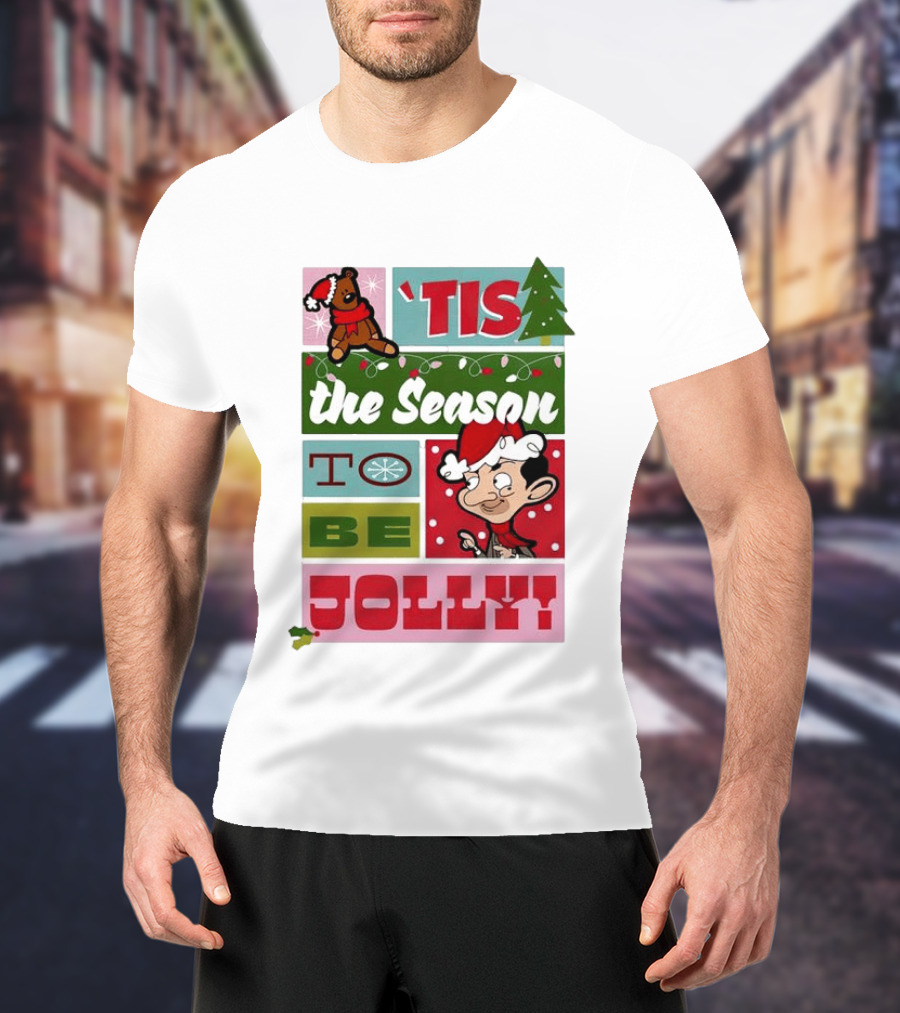 Mr Bean Tis The Season To Be Jolly Christmas Cartoon Santa Hat Fun T-Shirt